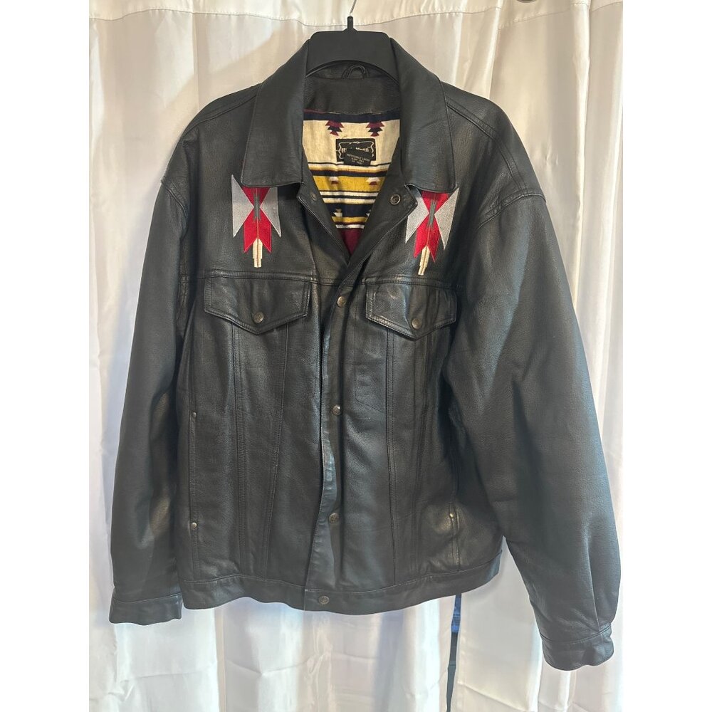 High Noon Black Leather Jacket With Embroidered Design Large Size